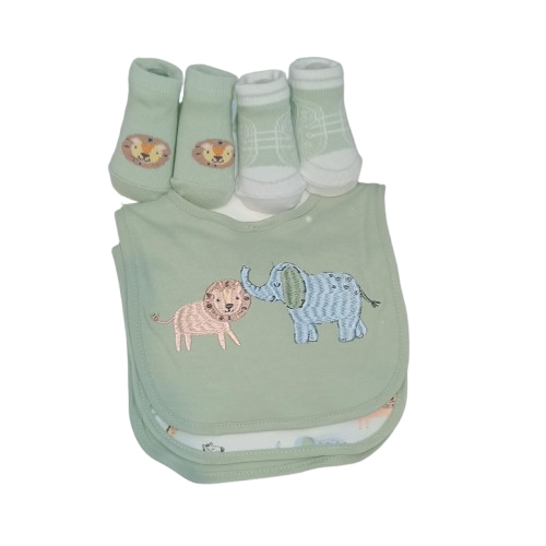 Little Me - set de 2 pares de calcetines con 3 juego de babero de la selva.