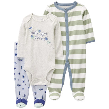 Carter´s - Set tres piezas de algodón, pijama y pantalón con pie más body | +3M