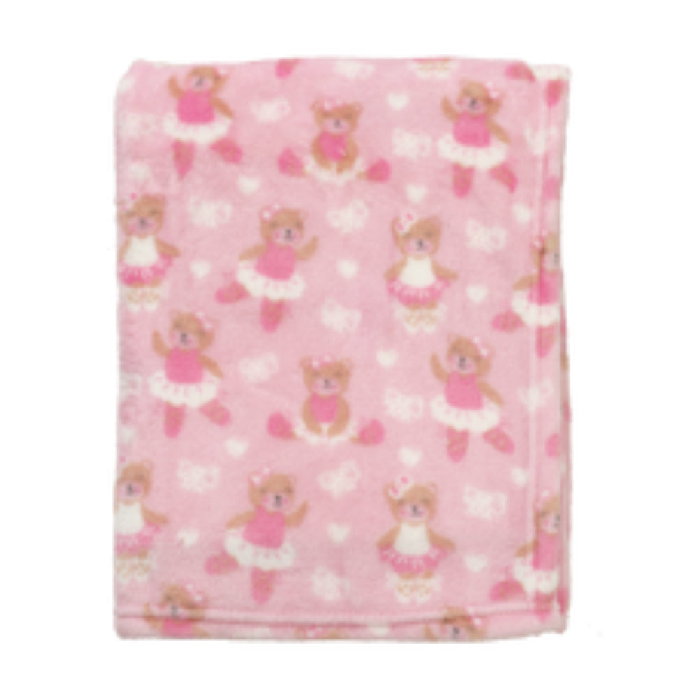 Manta infantil de franela estampada con oso rosa