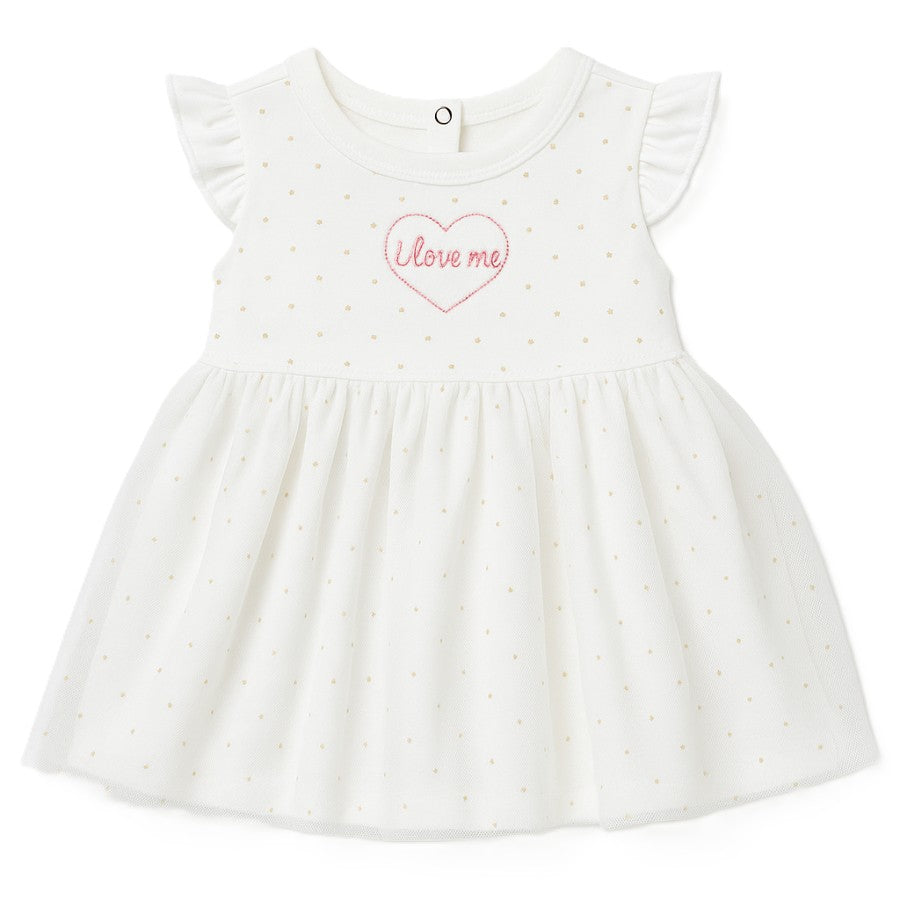 B4baby - Vestido blanco con bordado I LOVE ME