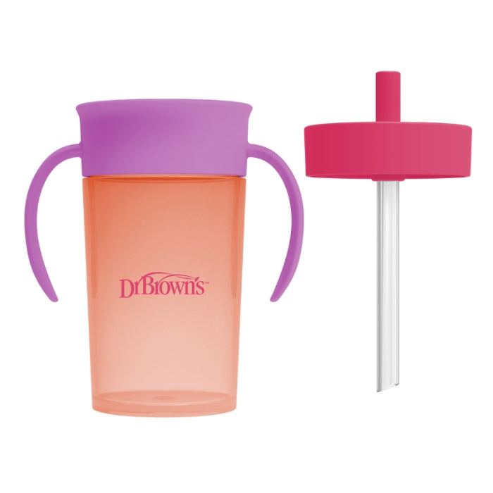 Dr. Brown's - Juego de pajita para vaso de 360° | rosa