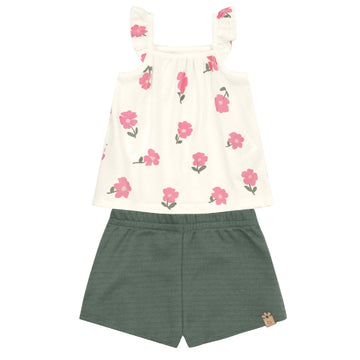 Brandili - Conjunto floral para niña | verde musgo