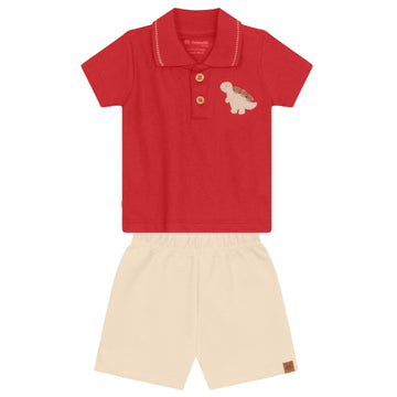 Brandili - Conjunto para bebe de dinosaurio | rojo y beige