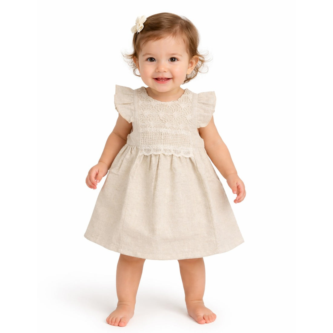 Vestido con encaje para niña | Beige