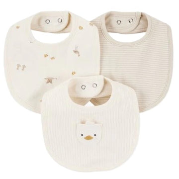 Pack tres baberos de algodón, diseño patito