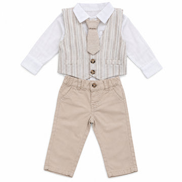 Conjunto de camisa, pantalón, chaleco y corbata