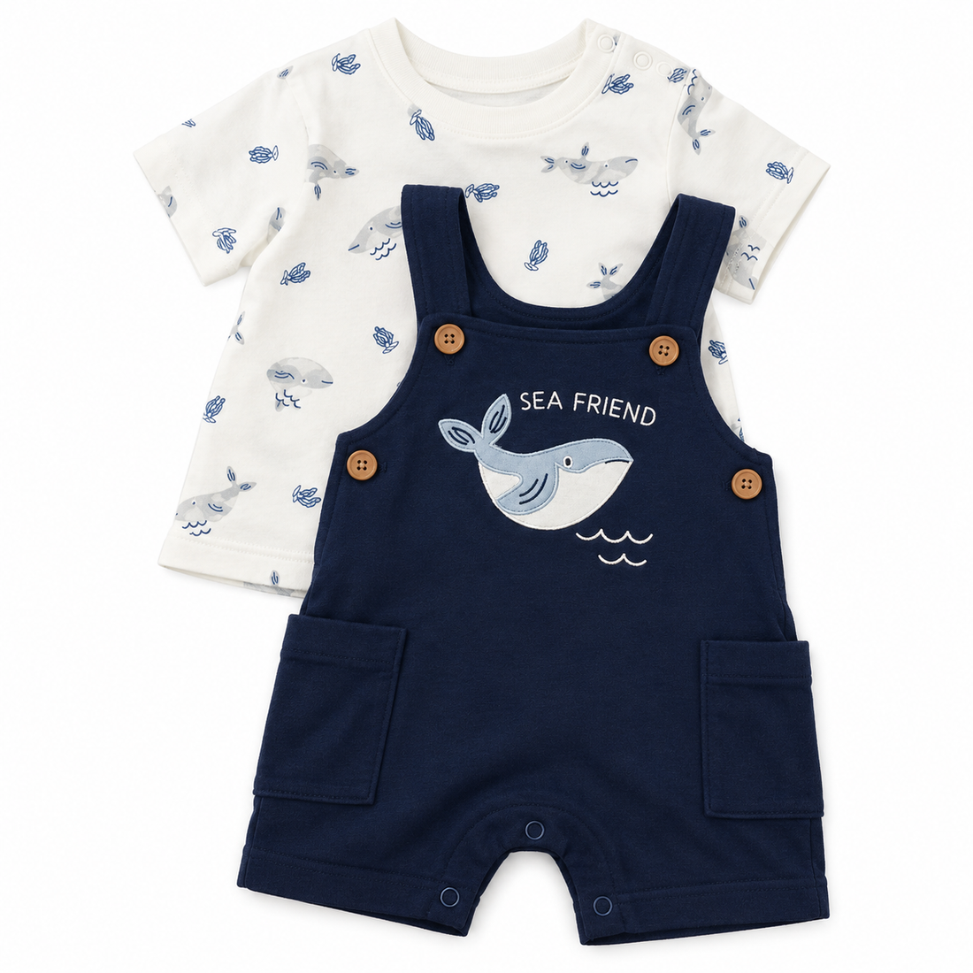 B4Baby - Conjunto de 2 piezas overal  | Ballena