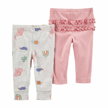 Carter´s - Conjunto de 2 pantalones rosado solido y con estampado niña | +6m
