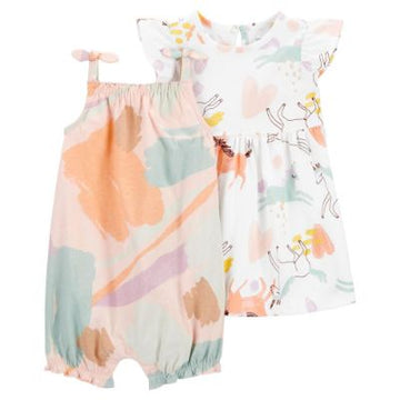 CONJUNTO /SP23 I G 2PK ROMPER PINK-IVORY MULTI PRINT
