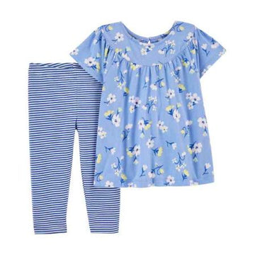 Conjunto 2 piezas set azul floral y rallas.