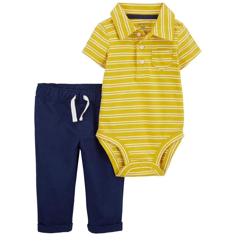 Carter´s- Conjunto de 2 piezas pantalón azul con mameluco amarillo | +12m