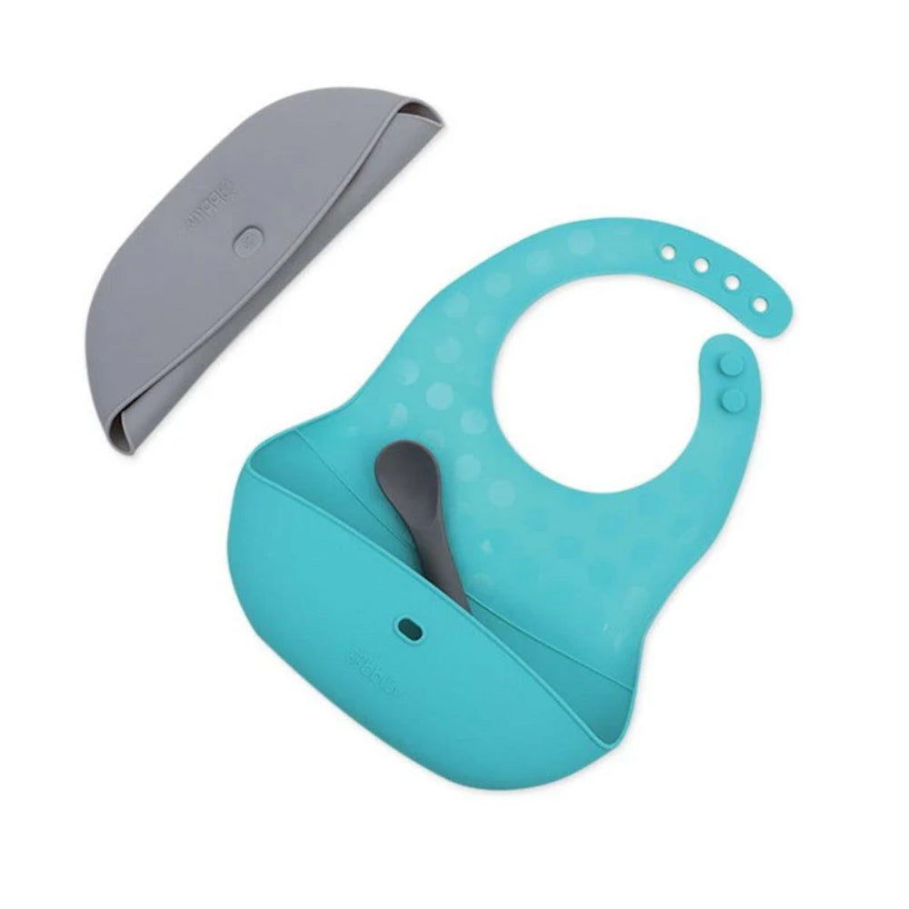 Bblüv- set de 2 baberos y cuchara de silicona |+4M