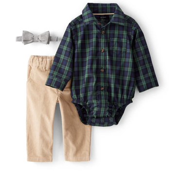 Carter´s - Conjunto tres piezas body a cuadros, pajarita y pantalón