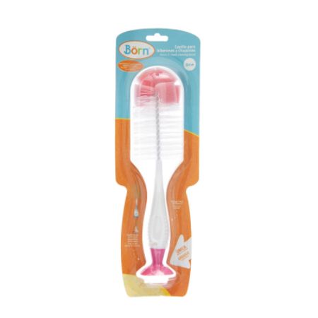Born cepillo con esponja lavar biberones Pink