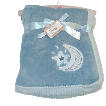 Revco- Cobija azul con estampado luna y estrella.