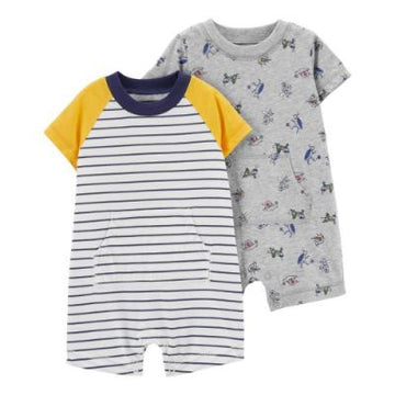 ENTERIZO 2PZAS AMARILLO/GRIS ESTAMPADO PARA NIÑO NB