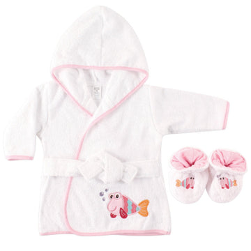 Luvable Friends, Bata de Baño de felpa de algodón, de  pez rosado Niña