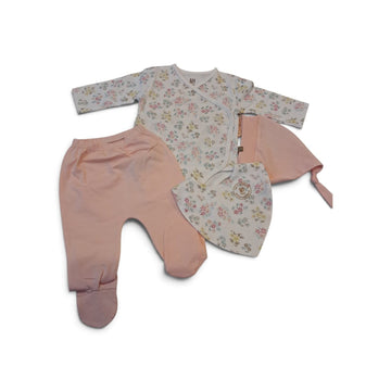 B4baby - Conjunto de 4 piezas pantalón mameluco gorro y babero para niña | +0m