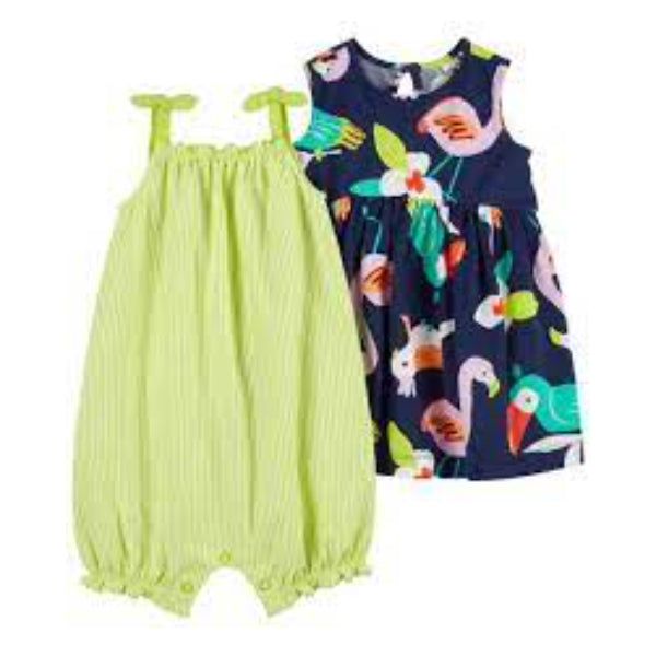 carters-ENTERIZO /I G 2PK ROMPER GREEN STRIPE NAVY PR