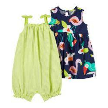 carters-ENTERIZO /I G 2PK ROMPER GREEN STRIPE NAVY PR