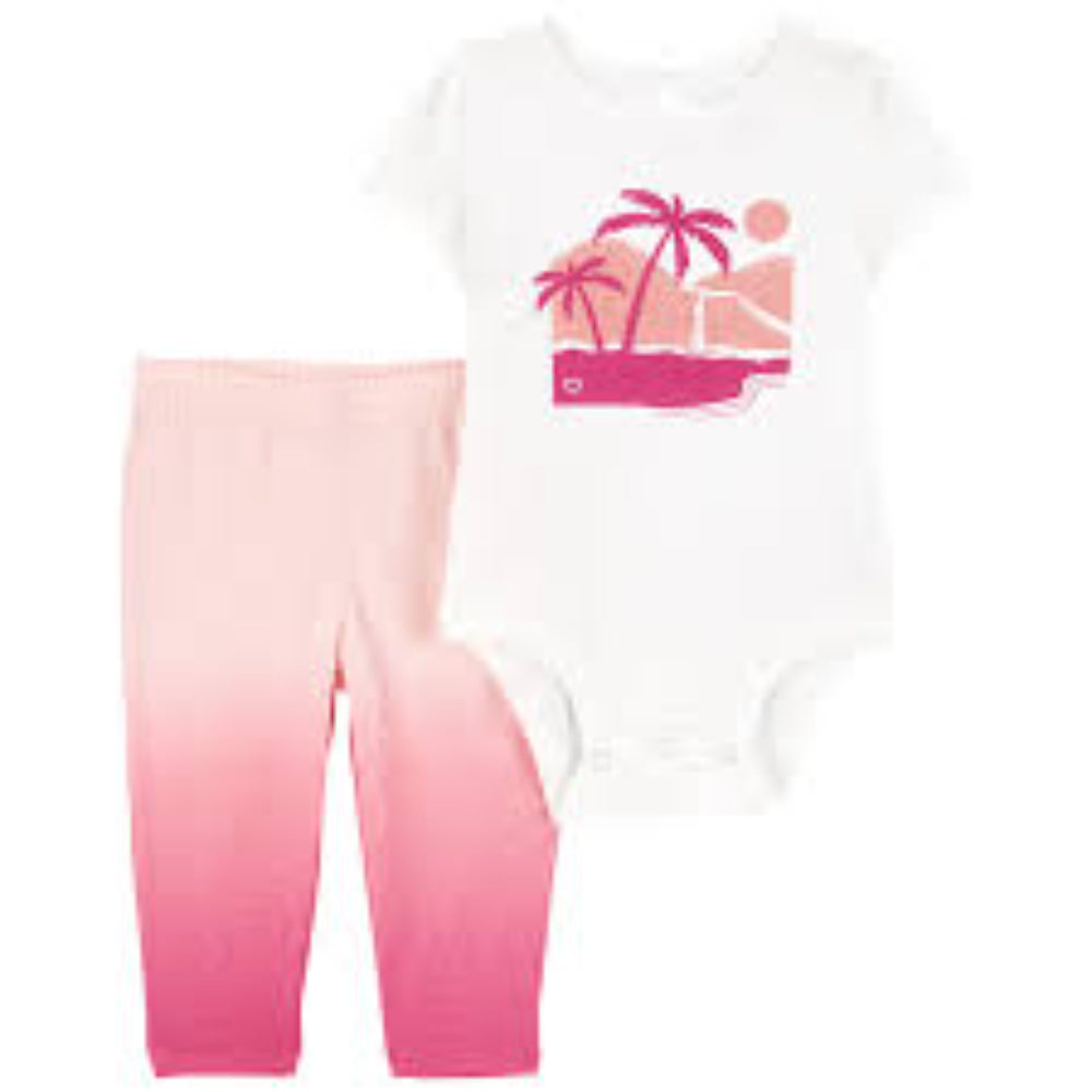 Carter´s- Conjunto de 2 piezas rosado con estampado de palmera | +0m