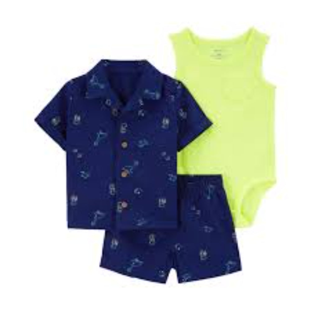 Carter´s- Conjunto de 3 piezas azul con mameluco verde |+24M