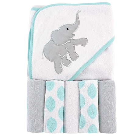 Set de toalla con capucha y 5 toallitas de mano Elefante