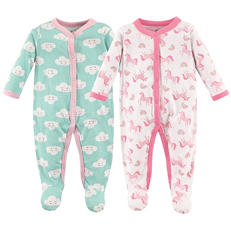 Set de 2 pijamas con pies niña nubes/unicornio