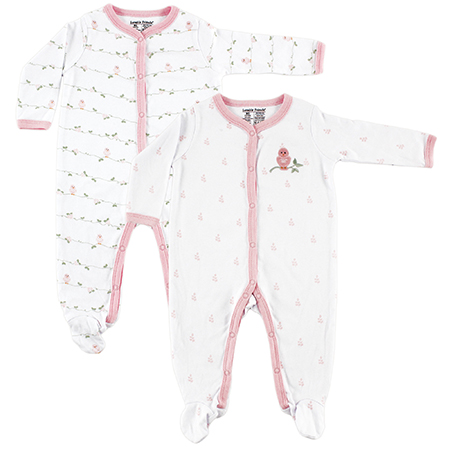 Set de 2 pijamas con pies niña pajarito rosa