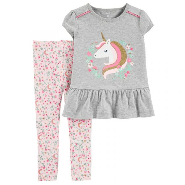 Conjunto De Leggings Floral y camisa De Unicornio niña 9 meses Carter´s