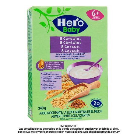 Hero Baby, 8 cereales, sin azucares añadidos – 340g / +6M