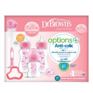 Dr Brown’s Options+  Set de botellas anticólicos para bebé, color rosa