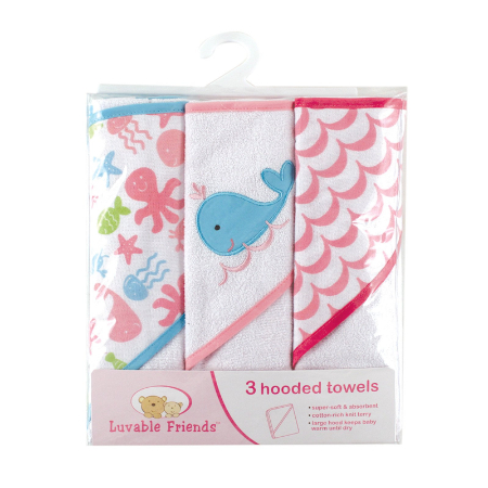 Luvable Friends – Set de 3 Toallas con capucha de felpa de algodón  rosa