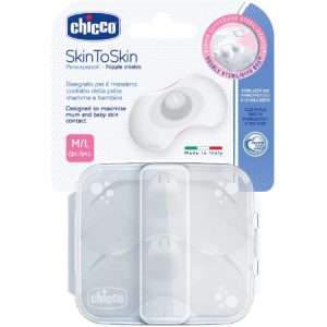 Chicco Skin to skin-  Almohadillas para pezones, Silicona Transparente  M/L