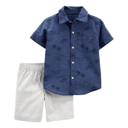 Conjunto de Camisa m/c azul y short color crema Niño Recién Nacido