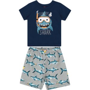 Camisa Manga Corta Azul Con Short de Tiburón Niño M