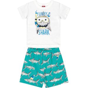 Camisa Manga Corta Blanca Con Short de Tiburón Niño G
