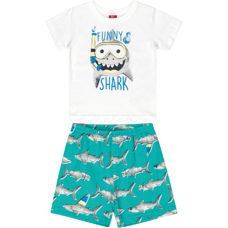 Camisa Manga Corta Blanca Con Short de Tiburón Niño M