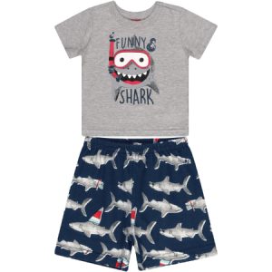 Camisa Manga Corta Gris Con Short de Tiburón Niño M