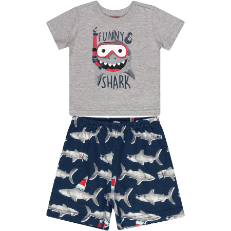 Camisa Manga Corta Gris Con Short de Tiburón Niño G