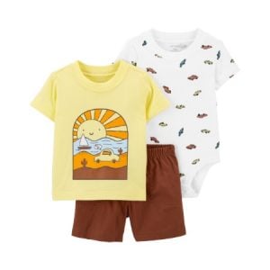 Conjunto de 3 Piezas  Shorts, enterizo y camiseta amarilla  Niño 24M