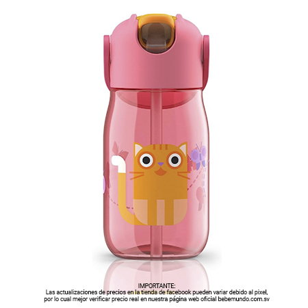 Botella de agua ligera gatito rosa de 14 oz con pajita – Bebemundo