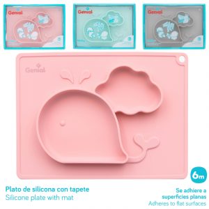 Genial – Platos divididos de silicona para niños, figura de ballena